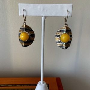 Baltic Butterscotch AMBER Silver and Copper Drop Earrings